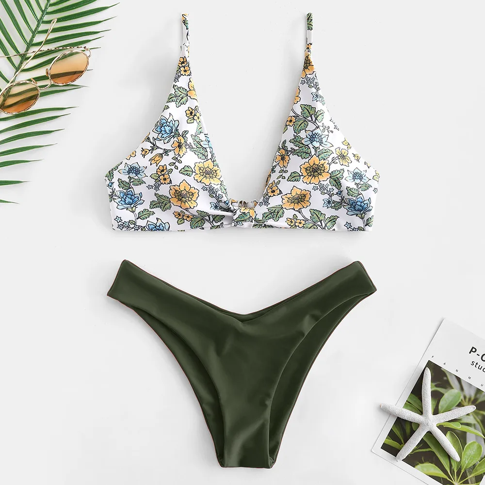 ZAFUL Бикини Push Up Цветочный комплект из бикини с глубоким вырезом Prairie Chic Купальный