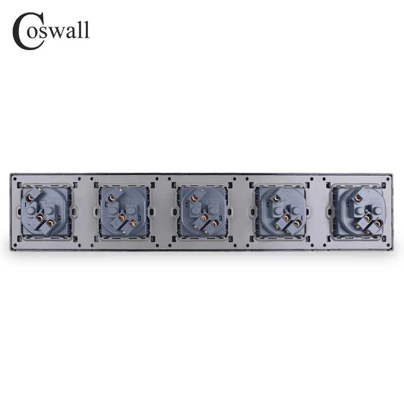 COSWALL Stainless Steel Panel 5 Gang Wall Socket 16A EU Russia Spain Electrical Outlet Silver Black Color Child Protective Door