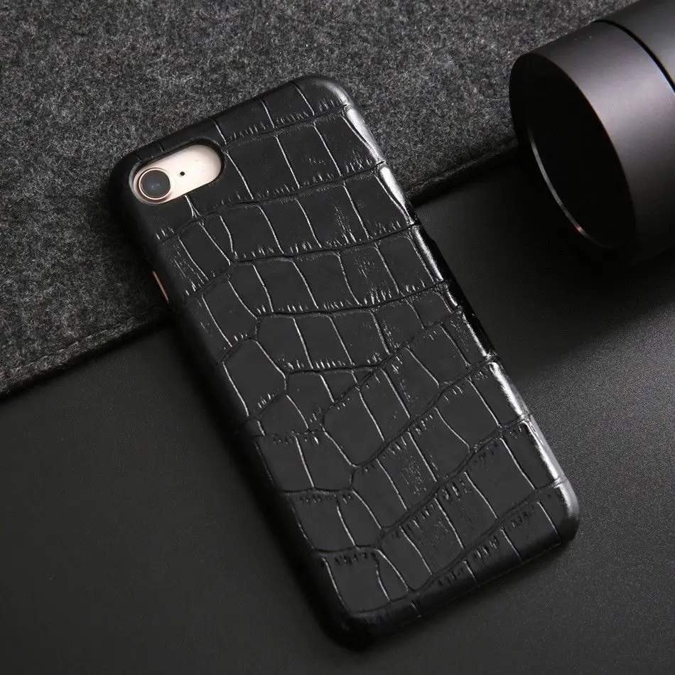 Black Чехол из натуральной кожи для Apple iPhone 6 6S 7 8 Plus X XS Max XR 8+ задняя крышка из крокодиловой кожи+ Защитная пленка для экрана - Цвет: Black