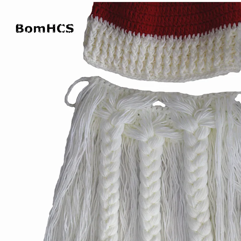 BomHCS Funny Santa Claus Hat and Big Beard 100% Handmade Winter Knitted Beanie Cap Cool Christmas Gift