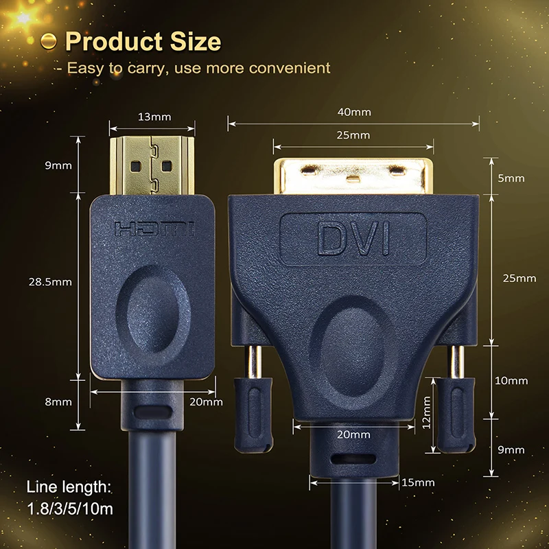 CABLETIME Кабель HDMI-DVI 24+ 1 pin Bi-direction Pro Высокоскоростной HDMI DVI кабель Full HD 2,0 для Xbox Blu-Ray плеера HDTV C119