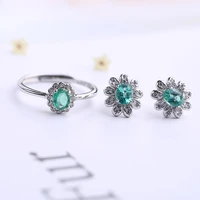 natural green emerald gem ring earrings natural gemstone jewelry set s925 silver elegant simple small square girl party jewelry