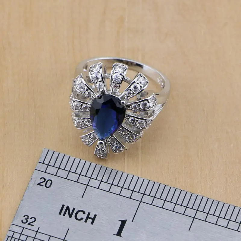 Женские Ювелирные изделия из стерлингового серебра 925 пробы с синим фианитом