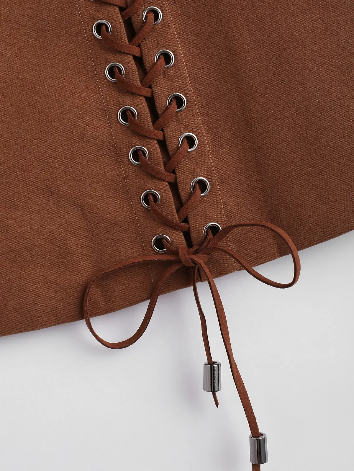 ZAFUL короткие Lace up Mini с высокой талией линии модная однотонная Осенняя