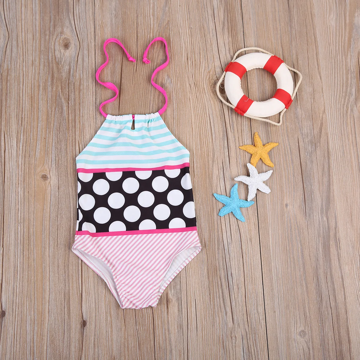 Детский летний Цельный купальник детское бикини в горошек для маленьких девочек