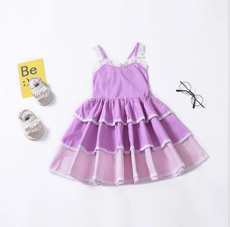 2018 Children Girls Cotton Purple Ruffles Sling Dress Princess Baby Cute Summer Cake Dresses 5 Pieces/lot Wholesale | Детская одежда и