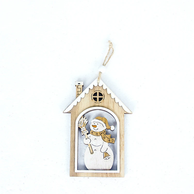 Christmas Wooden House Pendant Hollows Santa Claus/Snowman/Elk Ornaments Wood Arts Crafts Xmas Tree New Year Decoration For Home | Дом и сад