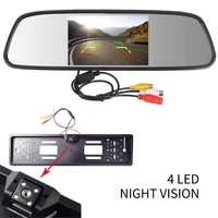 yyzsdyjq 2 in 1 hd 5 inch hd lcd car mirror monitor car license plate frame parking parktronic camera night vision with 4 led