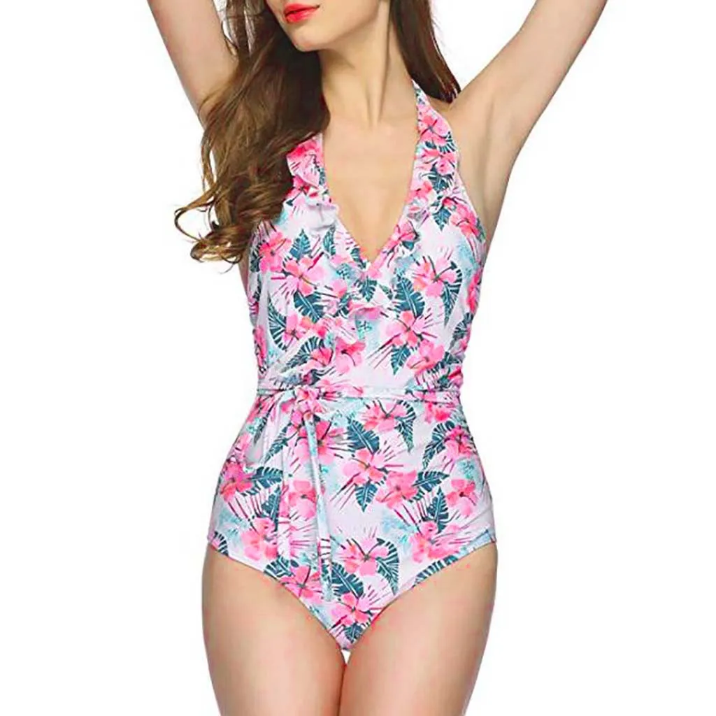 Цельный купальник женский цветочный купальный костюм сексуальный Монокини с пуш