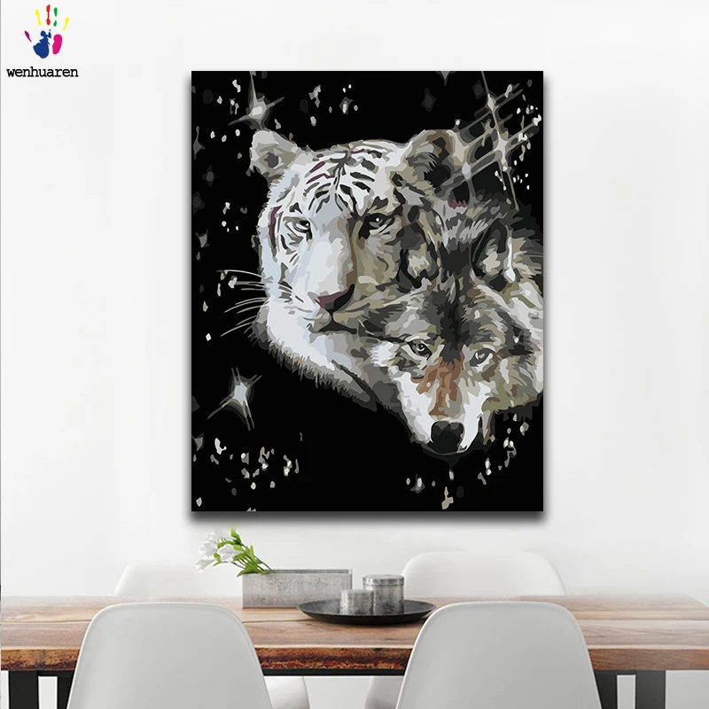 Diy краски по номерам картина с наборами Акула слон лошадь Волк тигр ручная работа