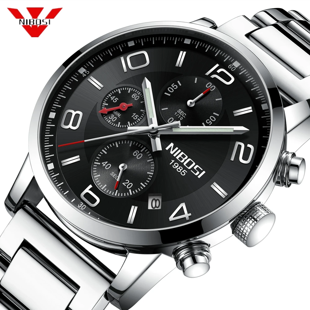 NIBOSI New Type Luxury Watch Quartz Wrist Watch Fashion Stainless Steel Watch for Man Relogio Masculino Exquisite Silver