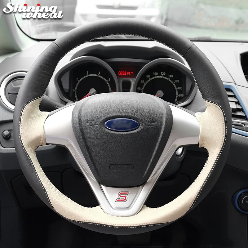 BANNIS Черный Бежевый кожаный чехол рулевого колеса автомобиля для Ford Fiesta 2008-2013 Ecosport
