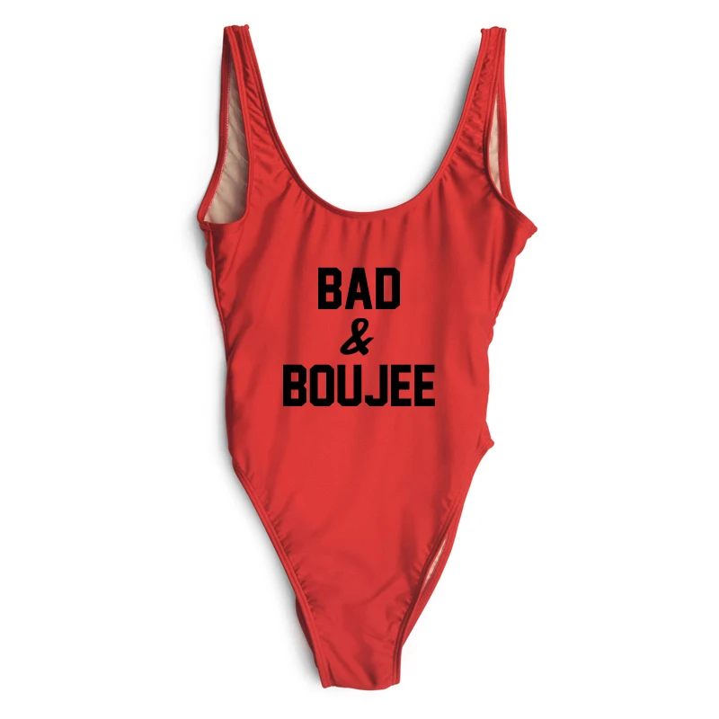 Купальник женский сексуальный цельный с надписью BAD & BOUJEE вечерние боди размера