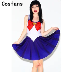 Комплекты в морском стиле с рисунком Луны, платье с коротким и широким подолом женские Косплэй Сейлор Мун нарядное плиссированное платье Реверсивный теннисное платье без рукавов