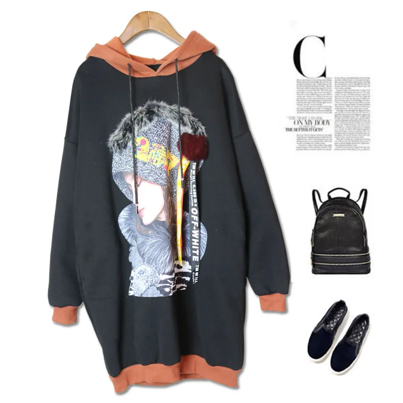 Новинка 2017 уличная одежда зимнее модное платье-свитшот свободные пуловеры с