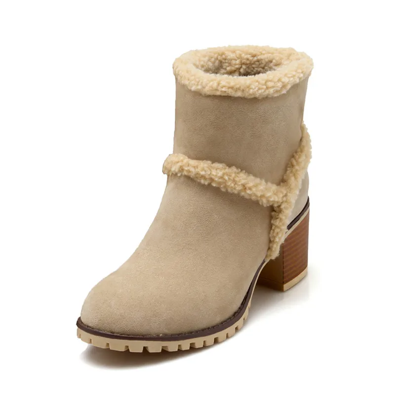 

ENMAYER Women Ankle Boots Big Size 34-43 Round toe Thick heels lady High heel boots Causal Winter Warm Shoes woman Cheap CR938