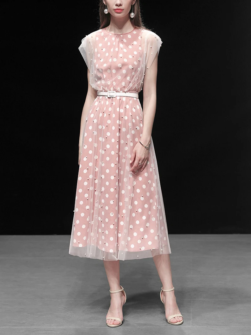 Элегантные модные 2019 летние дизайнерские платья с круглым вырезом и высокой