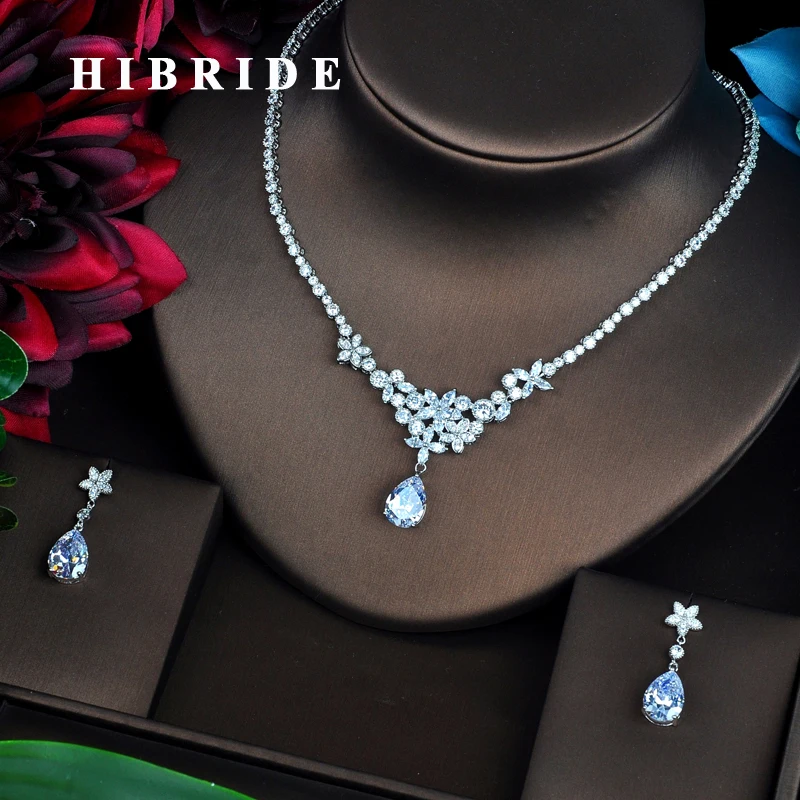 

HIBRIDE Beautiful Water Drop Shape CZ Jewelry Sets For Women Luxury Necklace Set Wedding Dress Accessories Party Show N-457