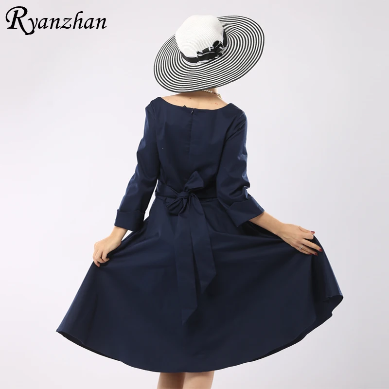 Ryanzhan Весной Новый 2017 Одри Хепберн Плюс Размер Элегантный 50 s 60 Ретро Dress Половина