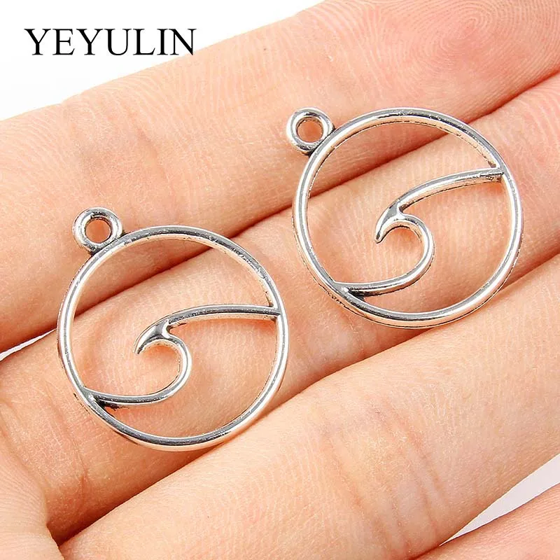 20 шт. посеребренные абстрактные ажурные круглые подвески в виде морской волны