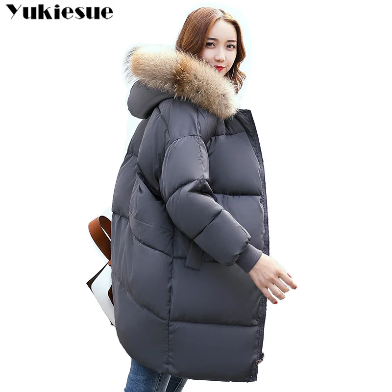 Большие размеры зимние куртки для женщин пальто большой меховой воротник с