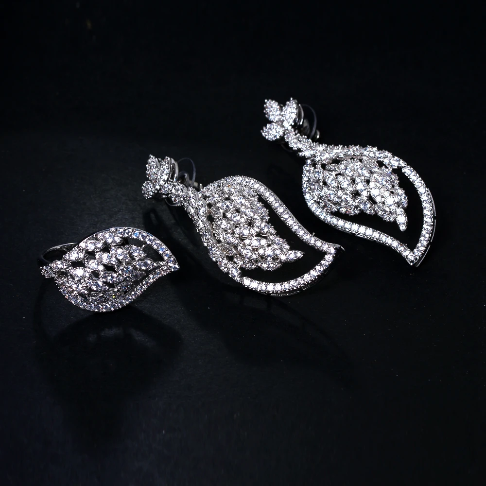 New Bridal Jewelry Sets rhodium plated with Cubic zircon 4pcs sets ( necklace + bracelet earrings ring) free shipment | Украшения и
