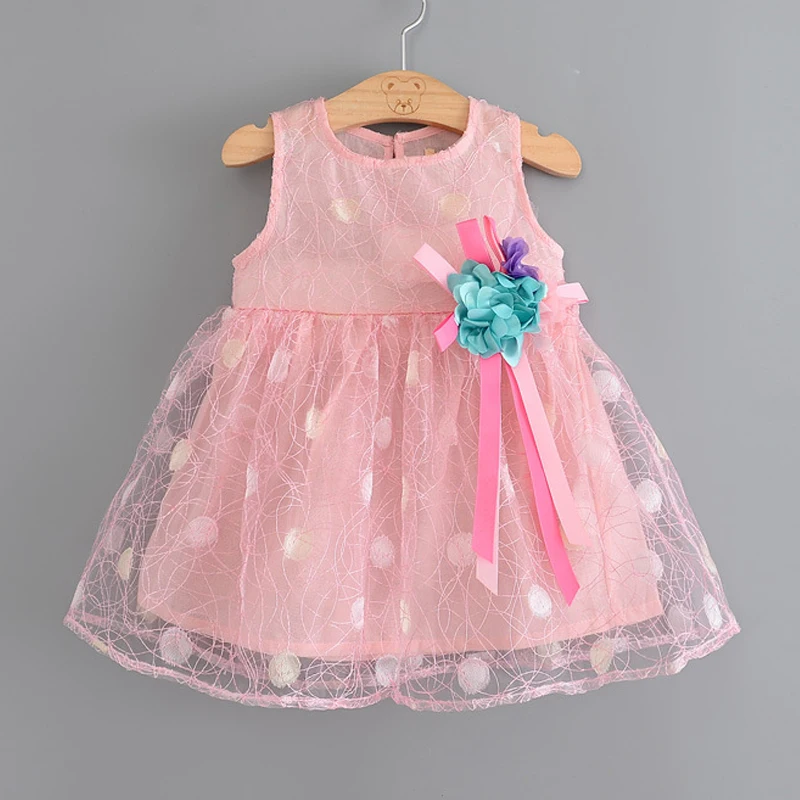 2017 summer girl dress new Princess dresses kids clothing corsage yarn girls clothes sleevelss dot beautiful | Детская одежда и