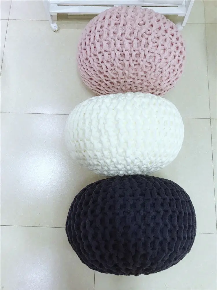 Высококачественная шерстяная круглая подушка ручной вязки POUF оттоманка для
