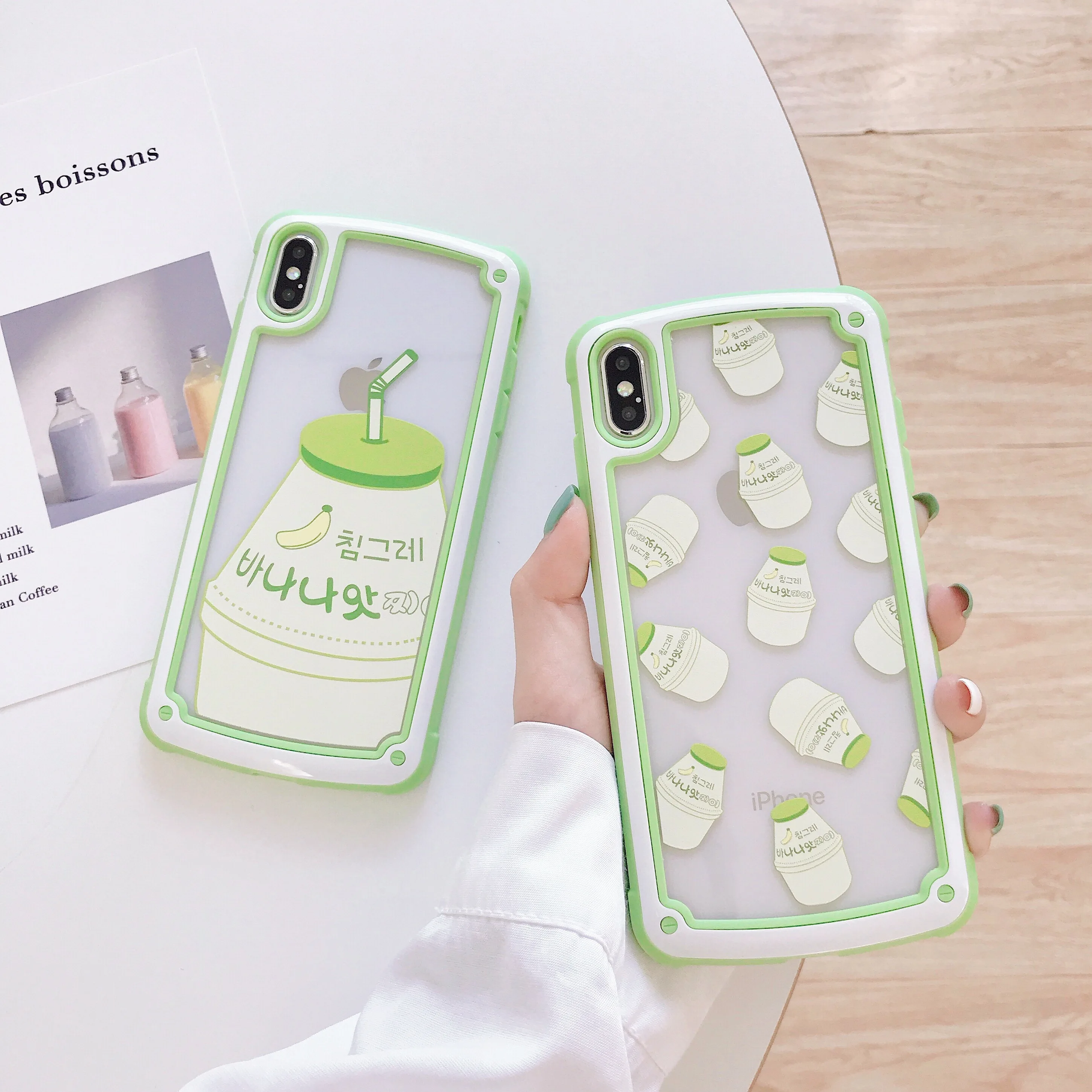 Case For iPhone Xr X Xs Max Cover Korean Lovely Banana Milk Transparent Shockproof Hybrid Cases 8 7 Plus 6S | Мобильные телефоны и