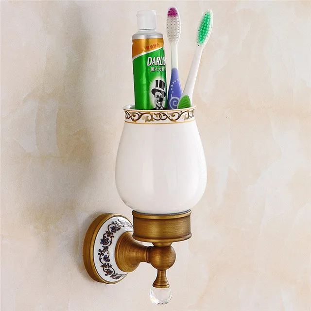 tooth brush holder 1 Медный набор для ванной, вешалка для полотенец, вешалка для полотенец, полка для ванной комнаты, крючок для халата, держатель для бумаги, держатель для туалетной щетки, набор аксессуаров для ванной комнаты - Цвет: tooth brush holder 1