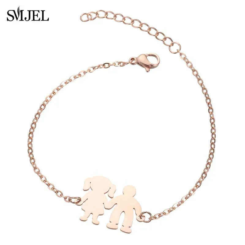 girl boy bracelet SMJEL, ожерелье из нержавеющей стали для мамы и ребенка, набор, ожерелье для мамы и мамы, серьги для детей, ювелирные изделия для детей, Прямая поставка - Окраска металла: girl boy bracelet