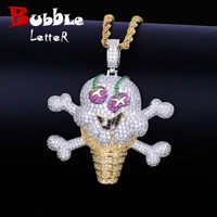 skull ice cream shape necklace pendant gold color aaa cubic zircon mens hip hop jewelry