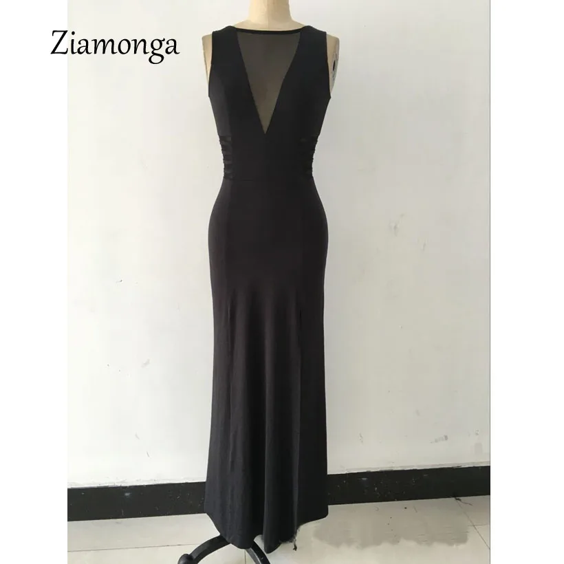 Ziamonga элегантное вечернее длинное платье женское модное черное Сетчатое с