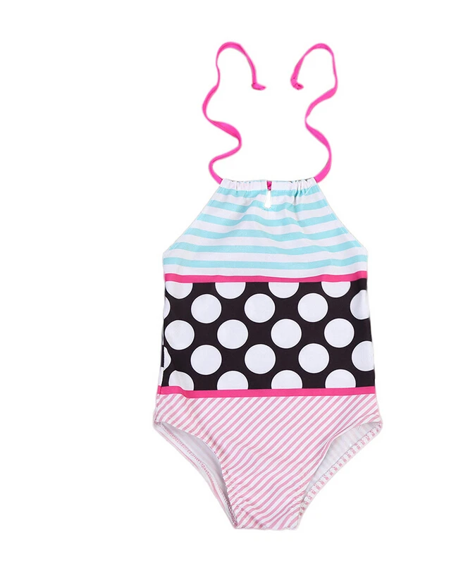Детский летний Цельный купальник детское бикини в горошек для маленьких девочек