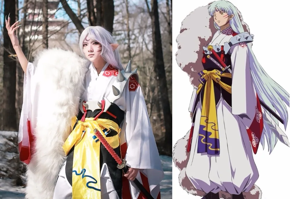 

Japanese Anime InuYasha Sesshoumaru Cosplay Costume Kimono+Armor+Tail Full Set Outfit Carnival Halloween Costumes for Women/Men