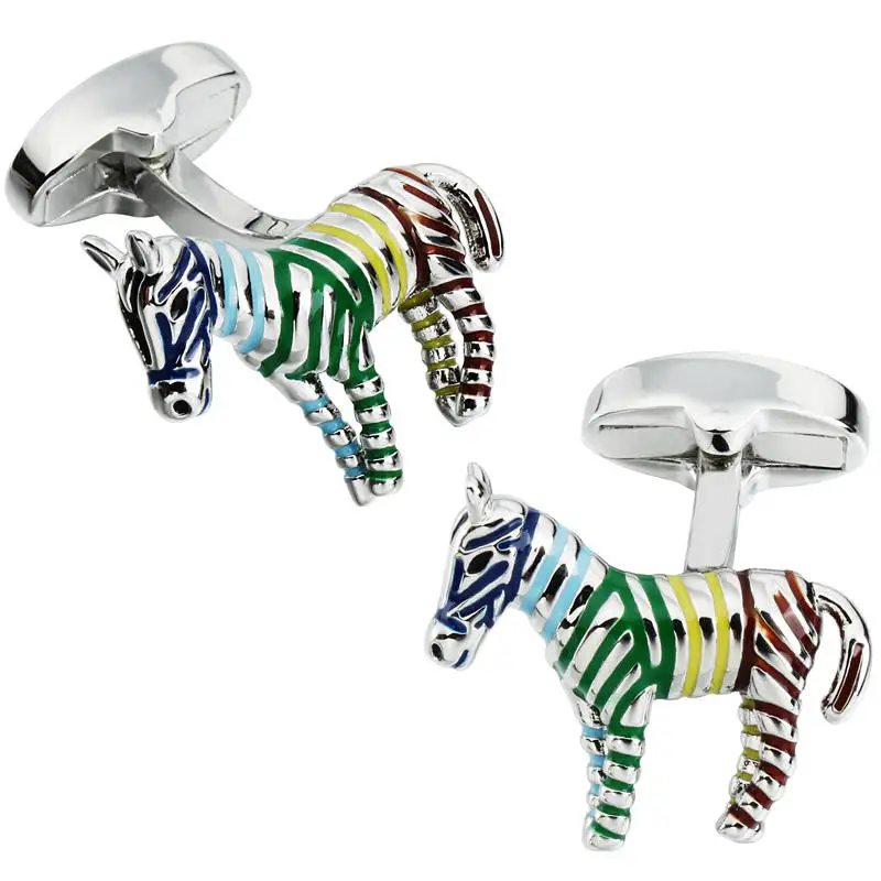 Стильные запонки HAWSON радужные в виде зебры для французских рубашек мужские