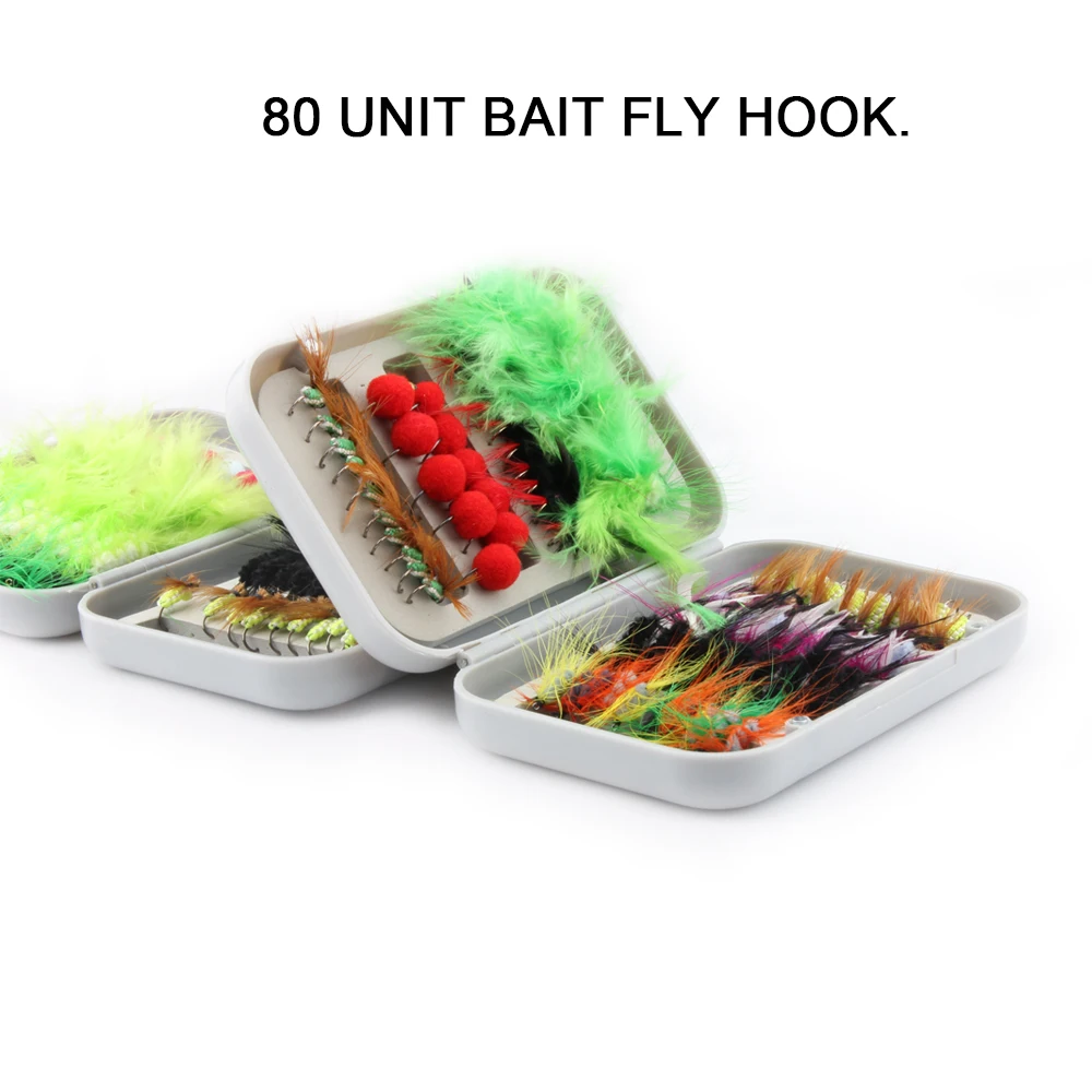 80 шт. в ассортименте набор сухих мух перьевая приманка крючки для ловли форели