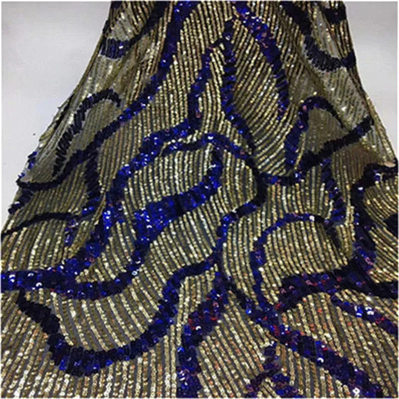 

African French Net Lace Fabric With Sequins Royal Blue Flower Embroidered Lace Material Indian Women Designer New Mesh Net Laces