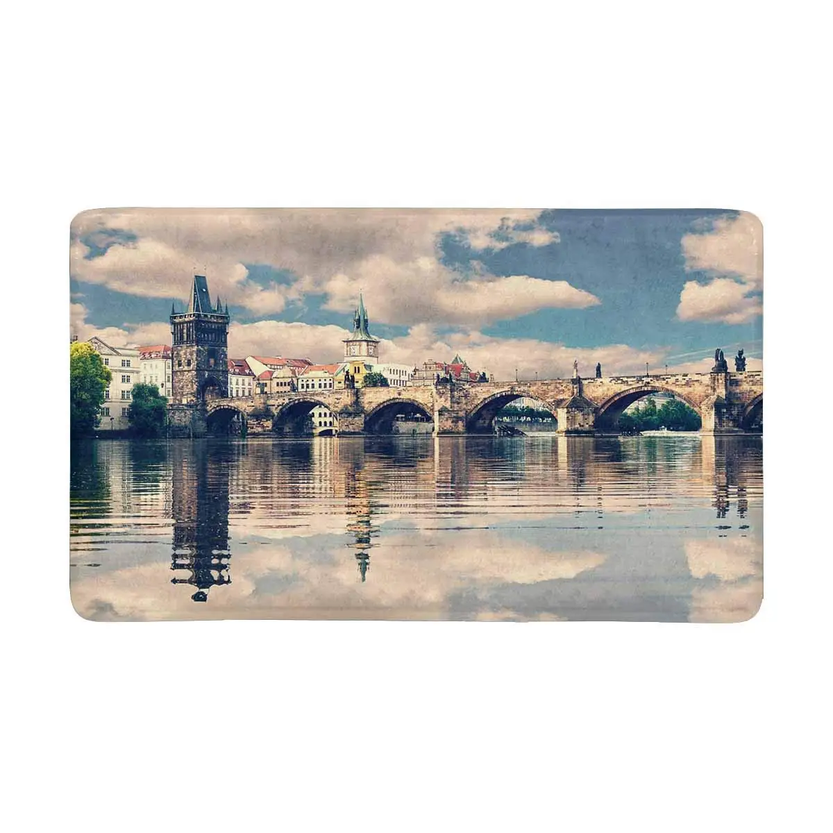 Винтажный коврик для входной двери с Карловым мостом и прагским замком