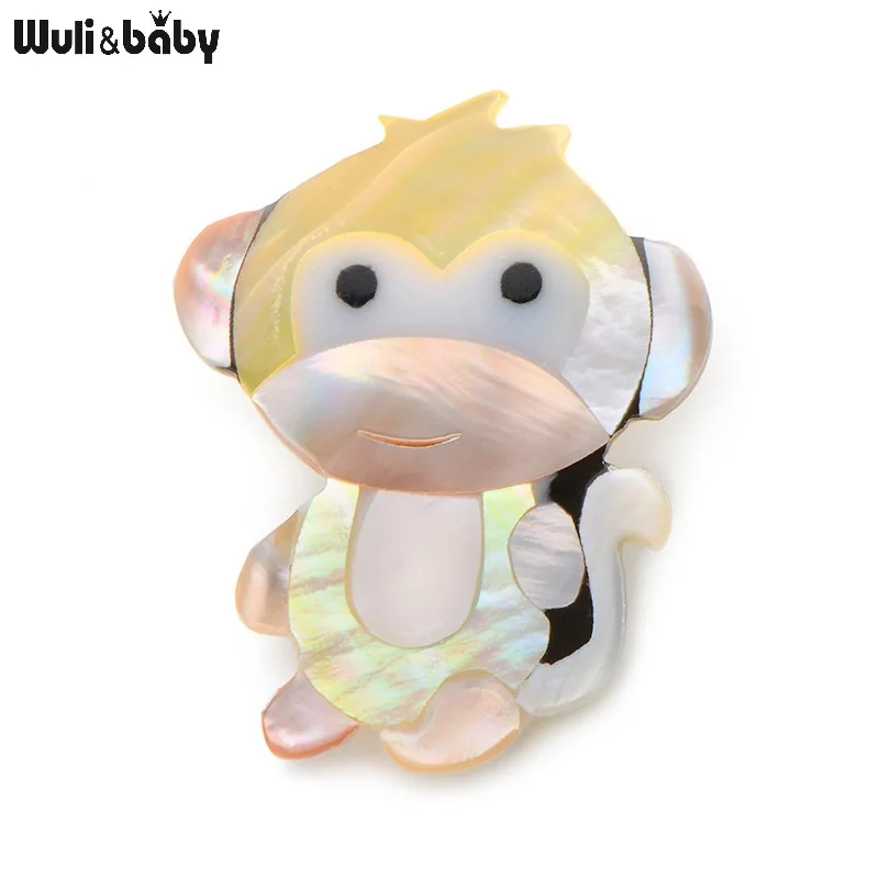 Wuli&Baby Броши Обезьянки Из Натуральной Раковины Для Женщин И Мужчин Симпатичная
