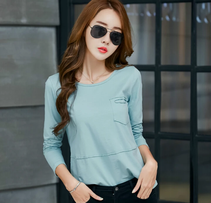 Cotton T-shirt Women Clothing Long sleeve Casual Plus Size T Shirt O neck Shirts Female Solid Pink Black Top Tees 2XL | Женская одежда