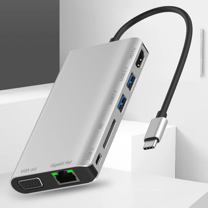 Преобразователь типа C в Hdmi Vga Usbc Rj45 Lan 4K 2Usb 3 0 Sd слот для карт 8 1 Type док адаптер