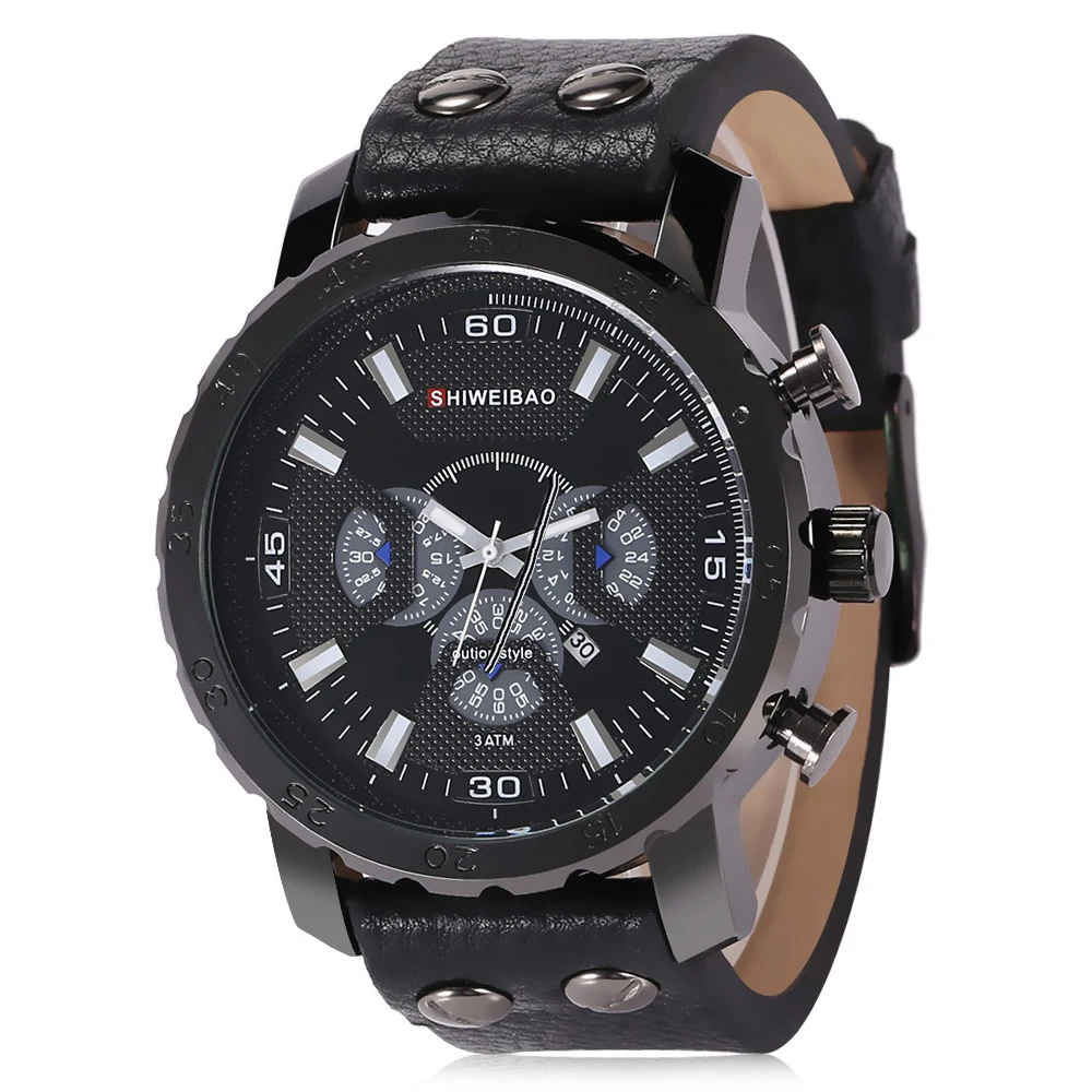 Мужские часы с кожаным браслетом аналоговые кварцевые наручные автоматической