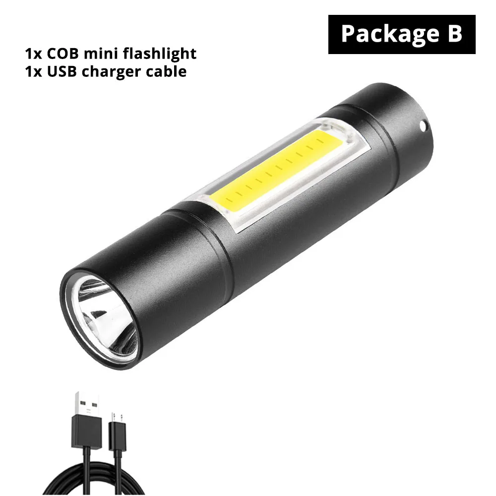 Package B USB Перезаряжаемый Фонарик 3 режима освещения COB+ XPE светодиодный мини-фонарик водонепроницаемый портативный используется для кемпинга, велоспорта, работы и т. д - Испускаемый цвет: Package B