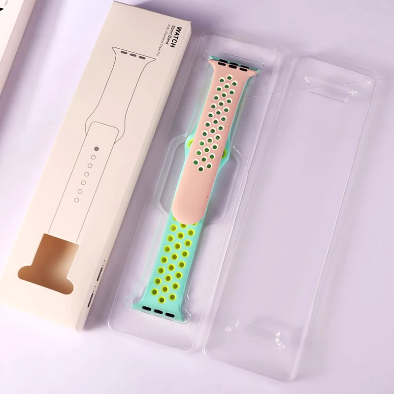 50 шт./лот, простая белая посылка, ремешки, коробки, 1:1, для Apple Watch, ремешок, силиконовая серия,,, ремешок для часов, подарочные коробки