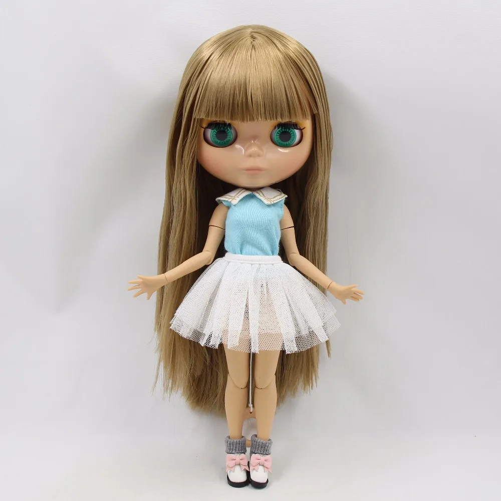 Ледяная кукла DBS Blyth тело из кожи загара прямые каштановые волосы блестящее лицо 30