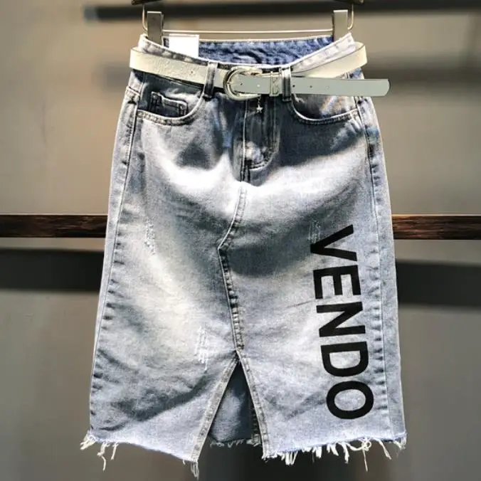 Весенне-летняя новая джинсовая юбка с высокой талией и надписью женская