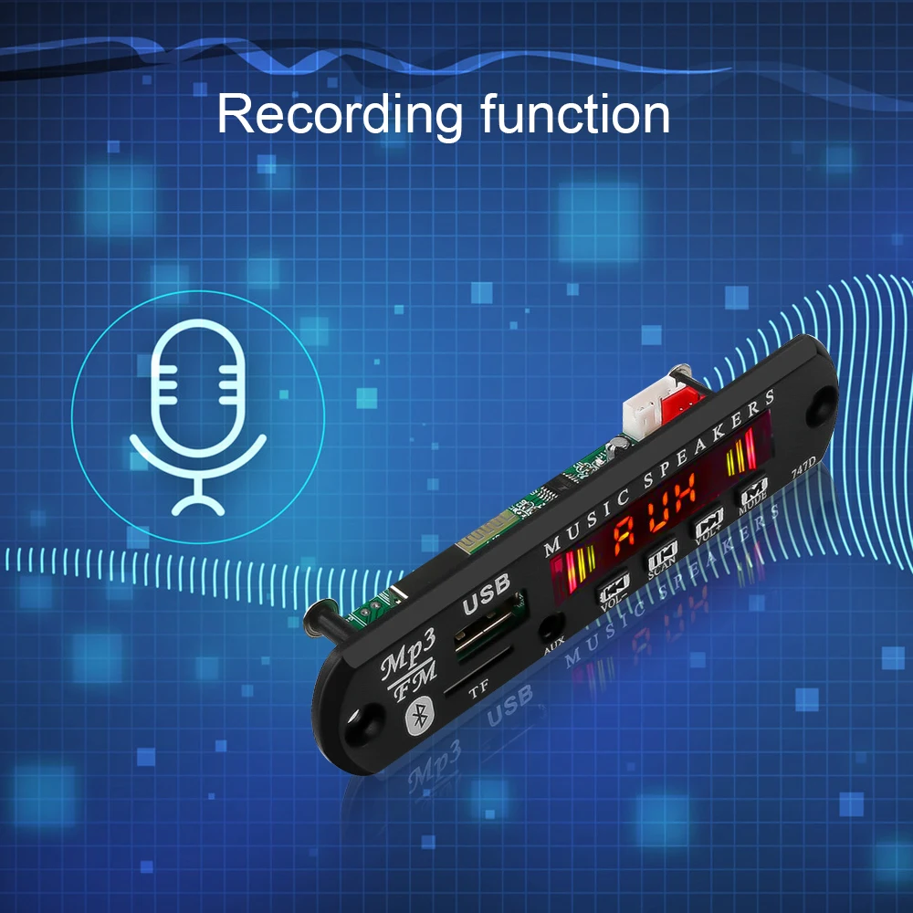 5 V-12 V громкой связи Bluetooth автомобильный радиоприемник Mp3 плеер декодер доска Поддержка FM TF карта AUX Запись с микрофоном автомобиля Динамик модификации