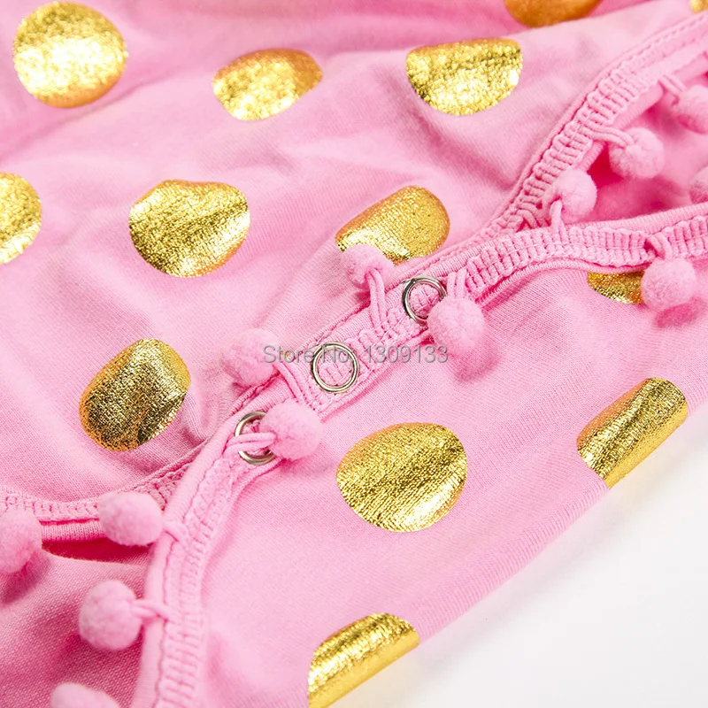 New Style Pompon Gold Polka Dot Baby Girls Bubble Rompers Outfit with headband | Детская одежда и обувь
