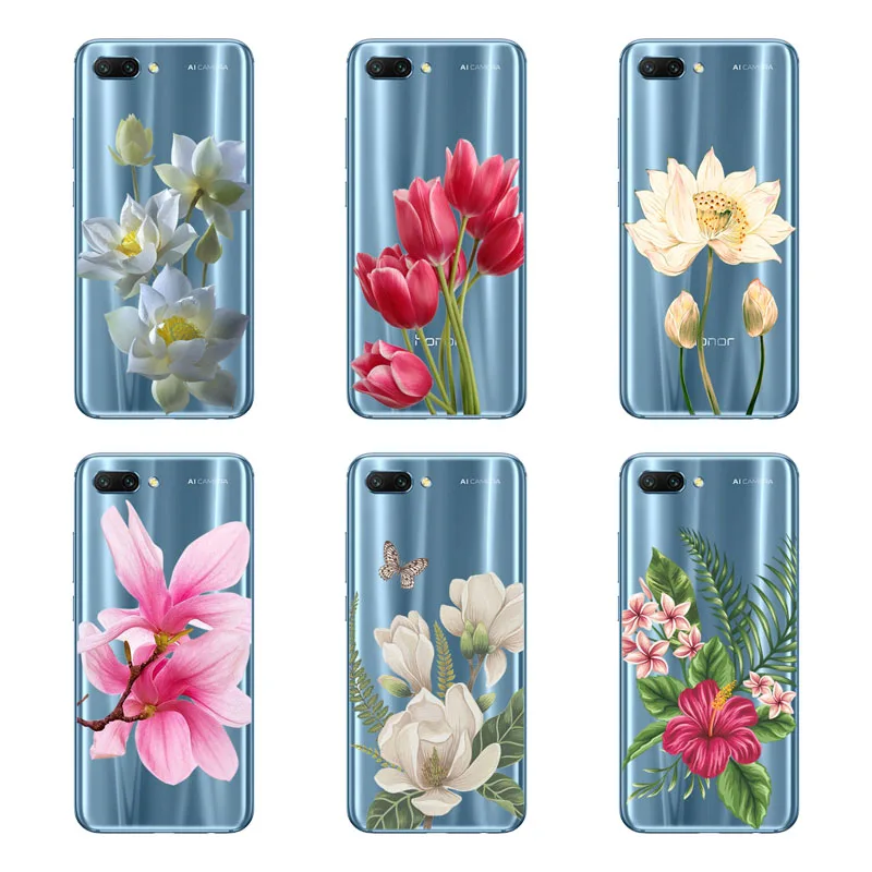 huawei honor 10 Case Silicon Black Painting flower Soft TPU Back Cover for Protect Phone cases shell |